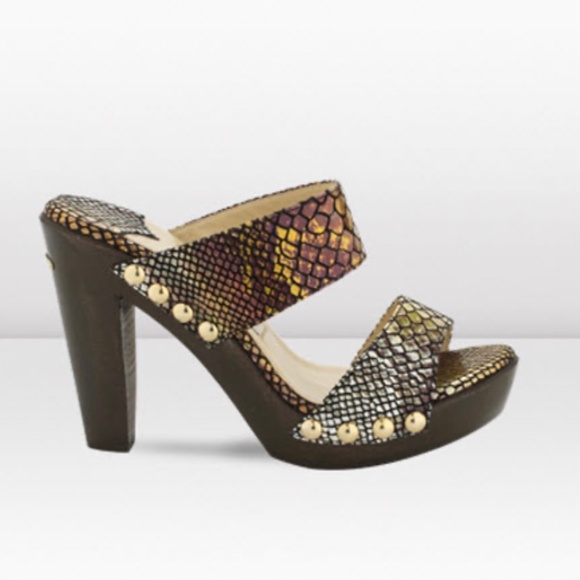JIMMY CHOO ULRIKA Metallic Leather Studded Wooden Heel Slide Sandals SZ 40.5/9.5 - Picture 1 of 16